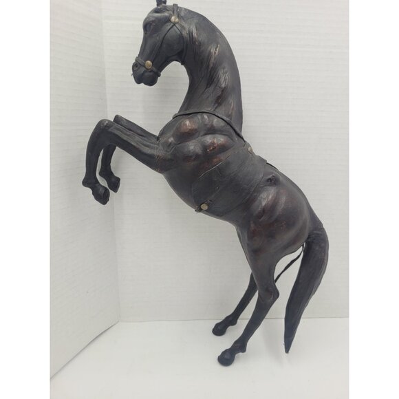 Vintage Large 14" LEATHER Wrapped Rearing Horse Figure W/ Saddle - Picture 4 of 16
